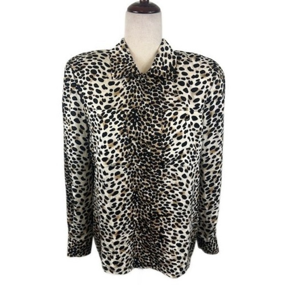 Adrianna Papell Silk Leopard Print Button Blouse Shirt Size 10